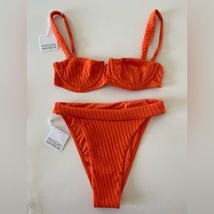 Monday Swimwear Argentina Bottom and Clovelly Top in Persimmon Jaquard size P
